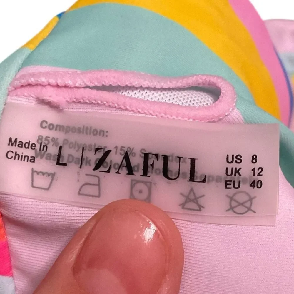 New Womens Zaful Two Piece High Waisted Tankini Bikini Swimsuit Multicolor -L(8)